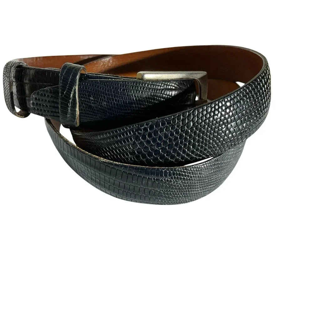 CEINTURES Vtg Black Genuine Lizard Belt Size 36 Gold Tone Buckle